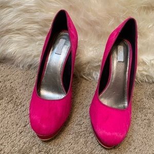 Pink calf hair pumps